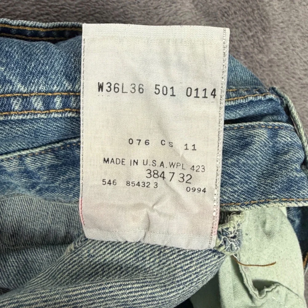 Vintage Levis Jeans Men 36x36 Blue 501 Straight Leg Distressed Denim Made in USA